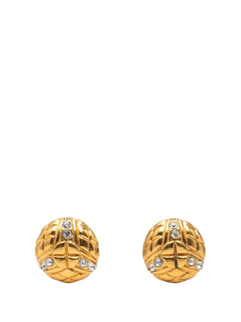CHANEL Pre-Owned 1970-1980 Gold Plated Rhinestone Quilted Round Clip On Earrings costume earrings - Oro