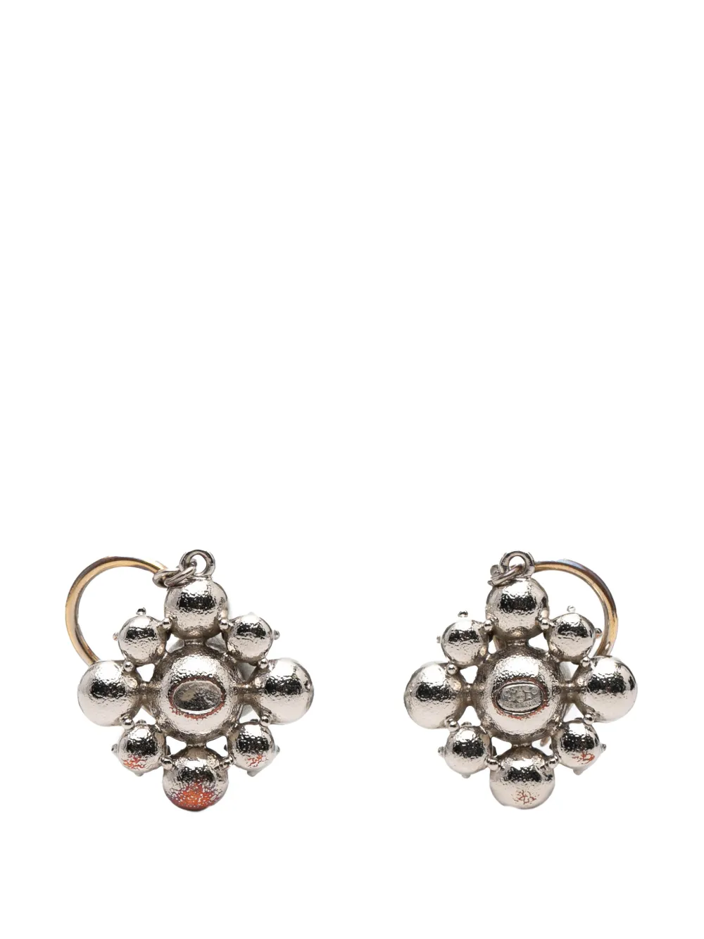  Chanel Pre-owned 2003 Cc Silver Plated Crystal Rhinestones Dangle Push Back Earrings Costume Earrings 