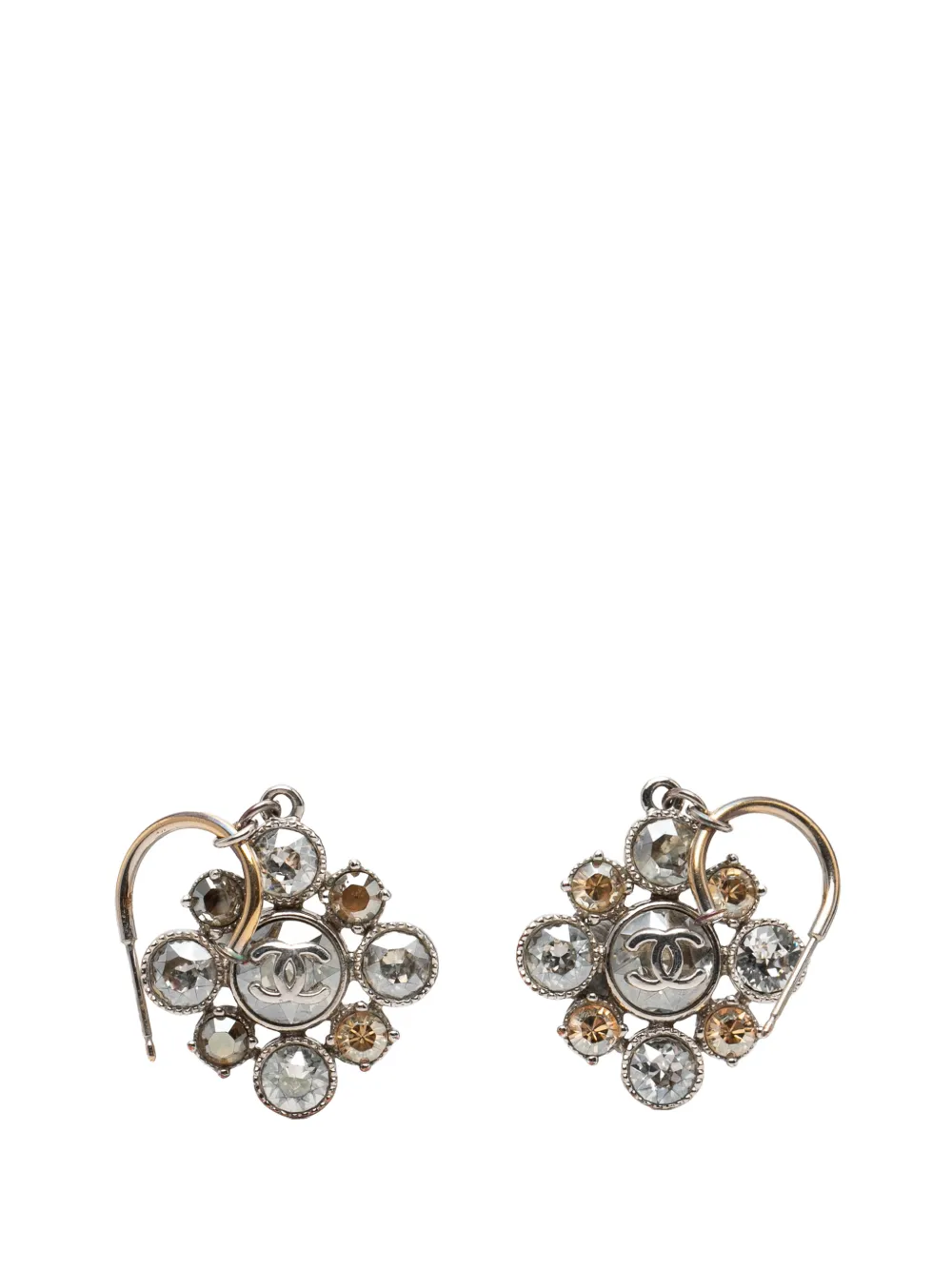 CHANEL Pre-Owned 2003 CC Silver Plated Crystal Rhinestones Dangle Push Back Earrings costume earrings - Argento