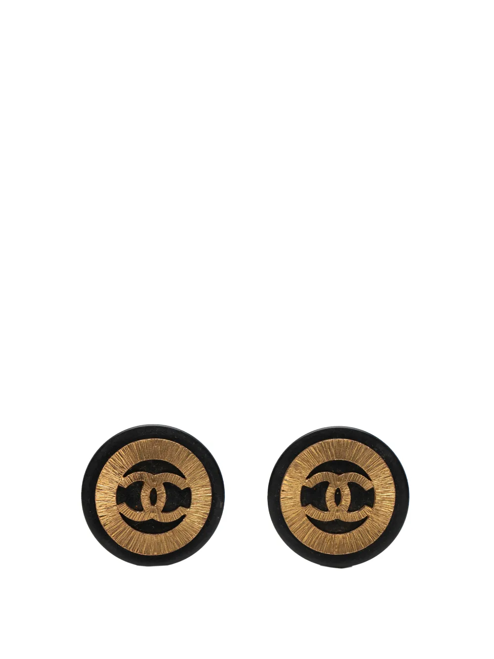 CHANEL Pre-Owned 1980-1990 CC Gold Plated and Resin Round Button Clip On Earrings costume earrings - Nero