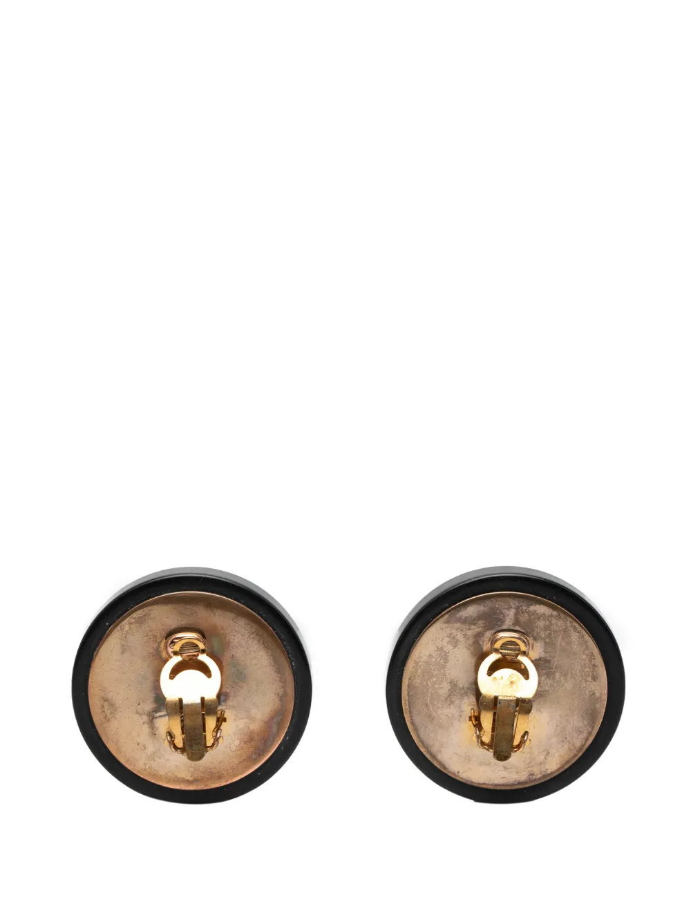  Chanel Pre-owned 1980-1990 Cc Gold Plated And Resin Round Button Clip On Earrings Costume Earrings - Black 