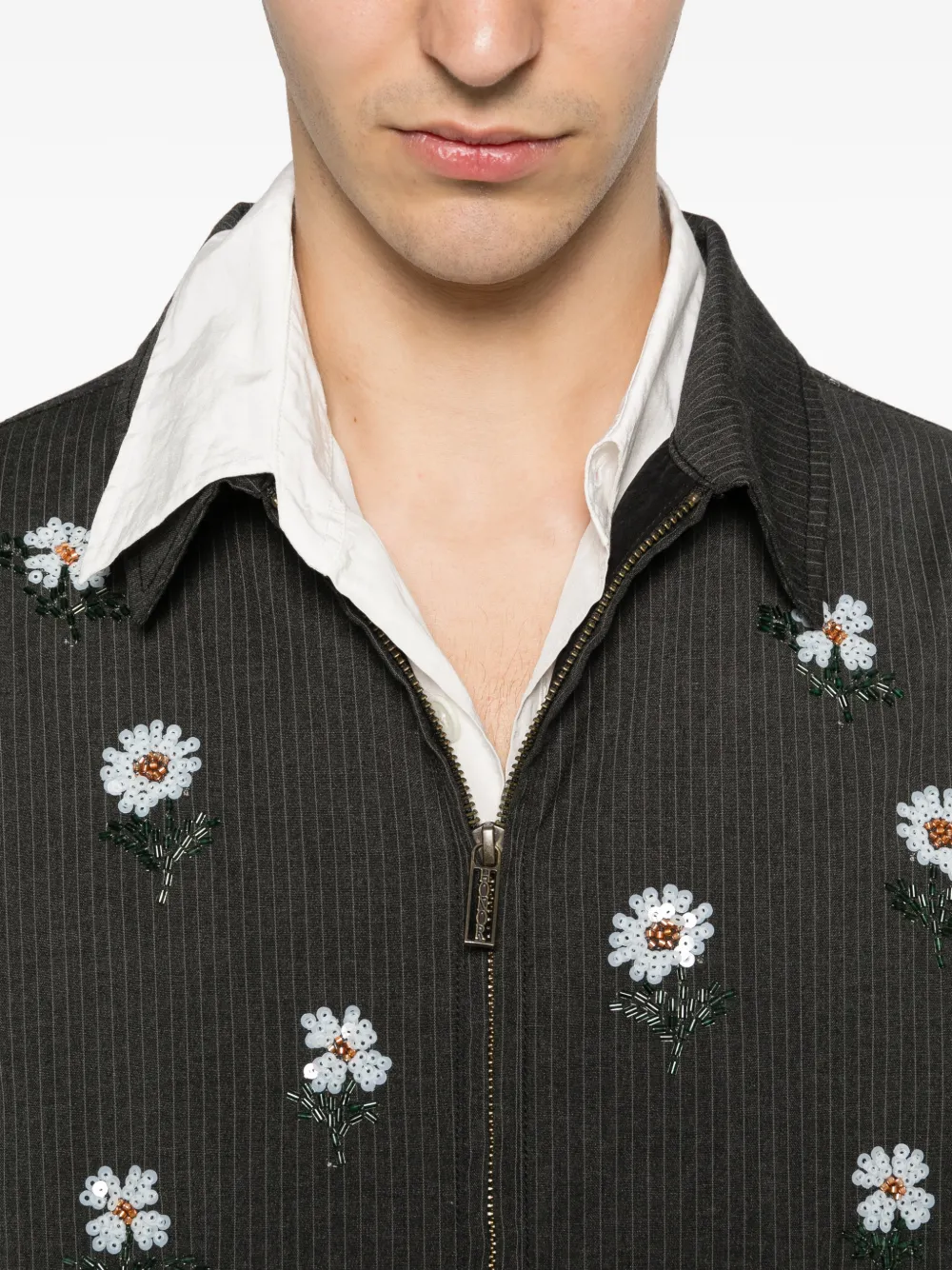 Honor The Gift Shirtjack met geborduurde bloemen en krijtstreep Grijs