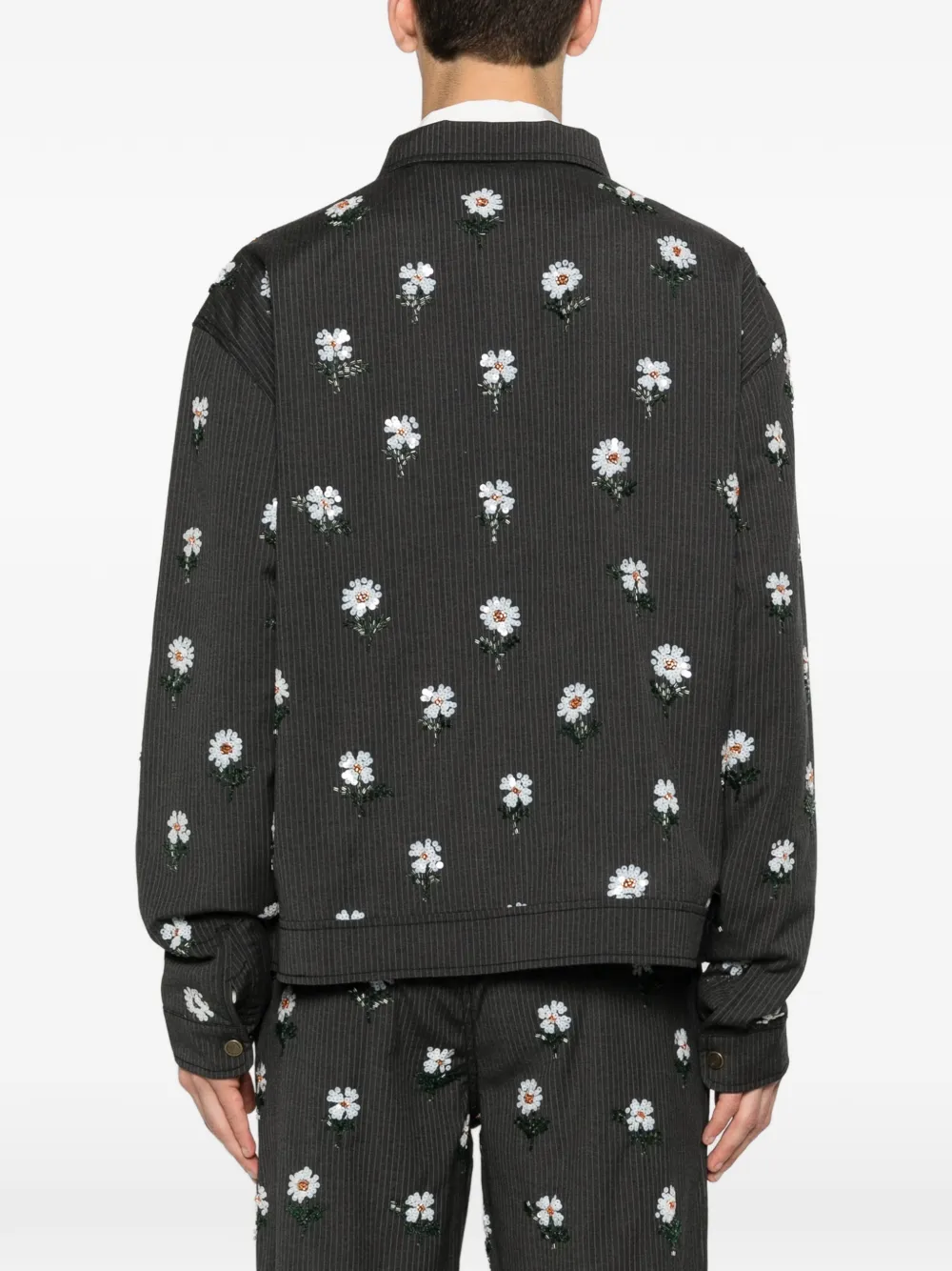 Honor The Gift Shirtjack met geborduurde bloemen en krijtstreep Grijs