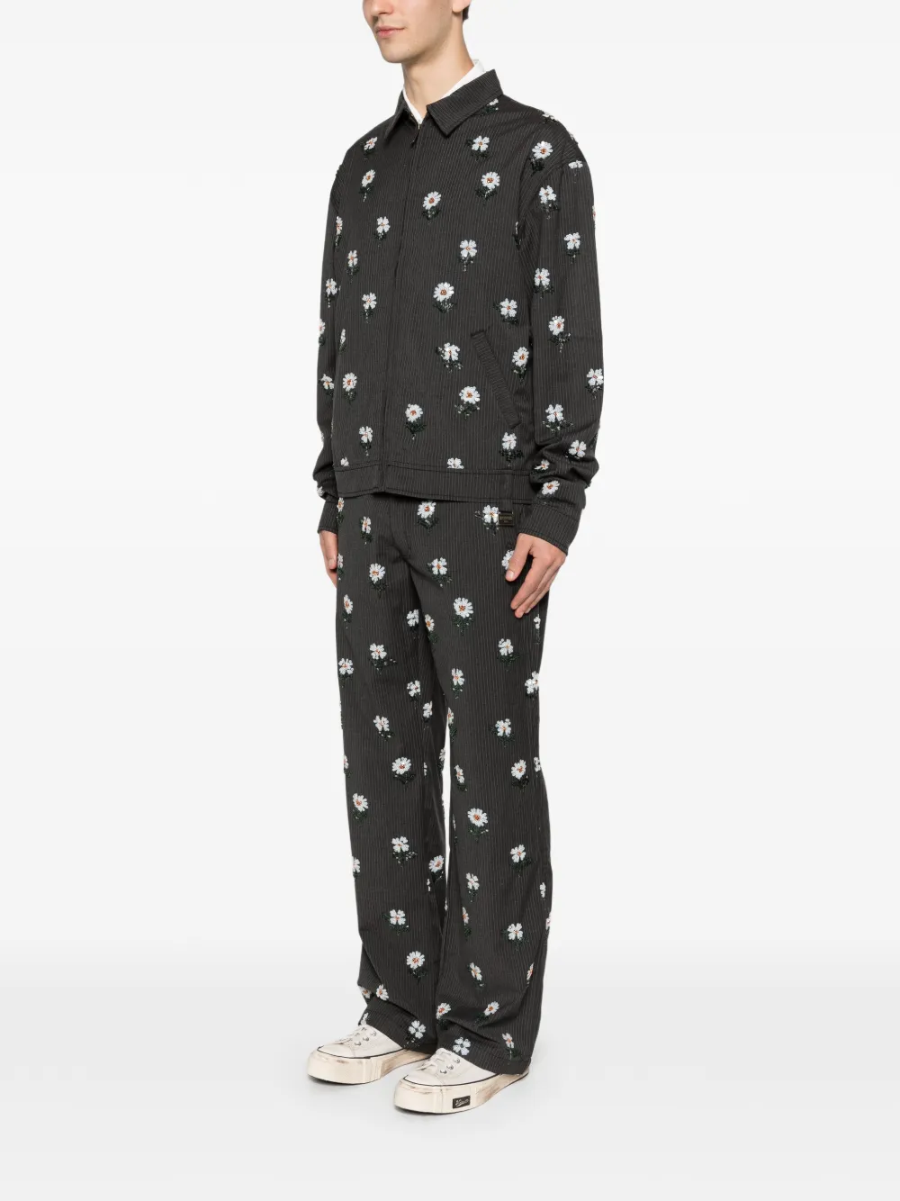Honor The Gift Shirtjack met geborduurde bloemen en krijtstreep Grijs