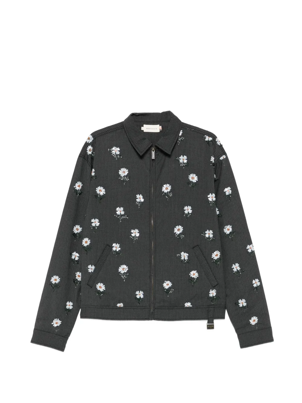 Honor The Gift floral-embroidered pinstripe overshirt - Nero