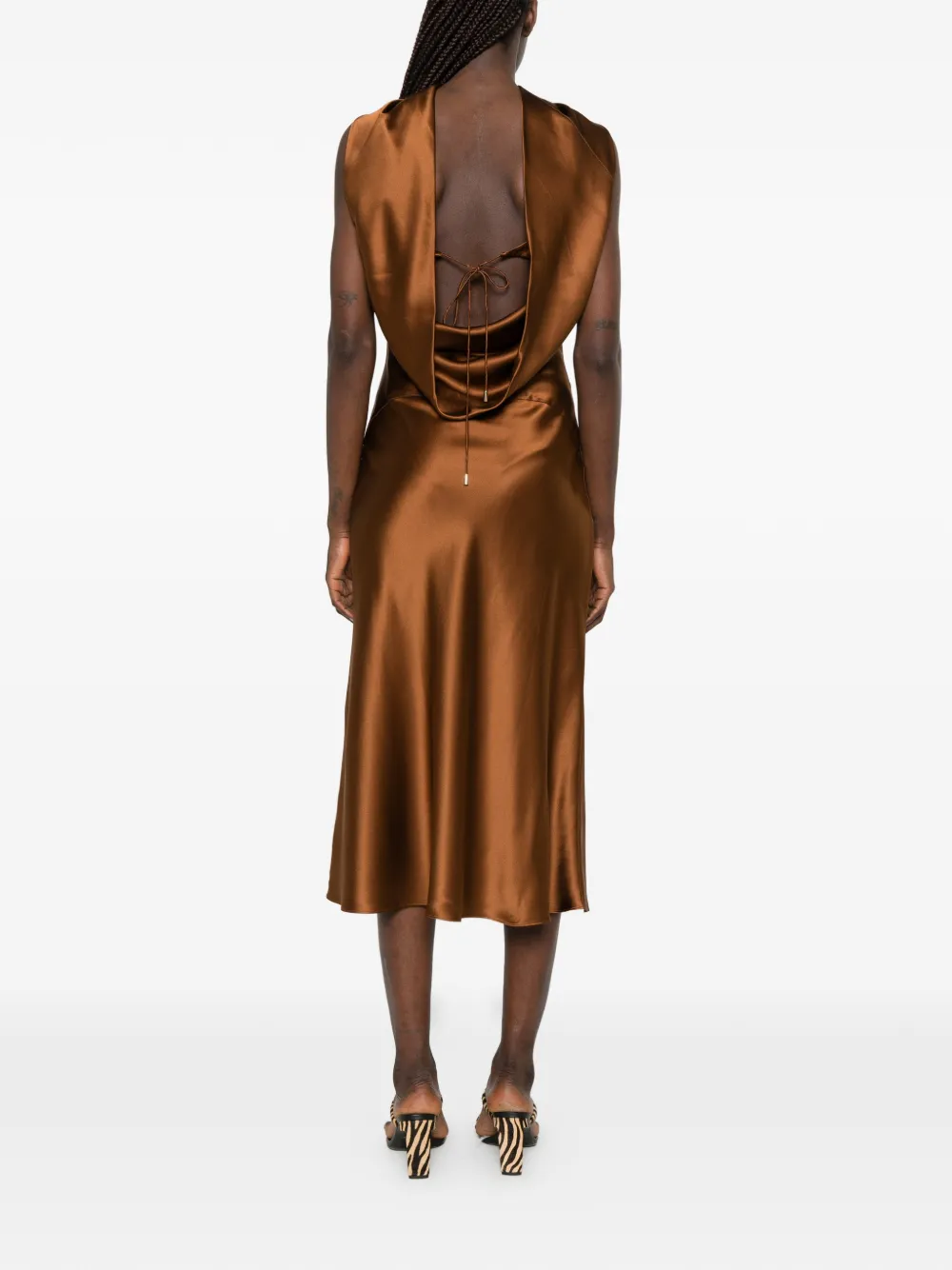 Rebecca Vallance Phoenix midi-jurk met halternek verfraaid met kristallen Bruin