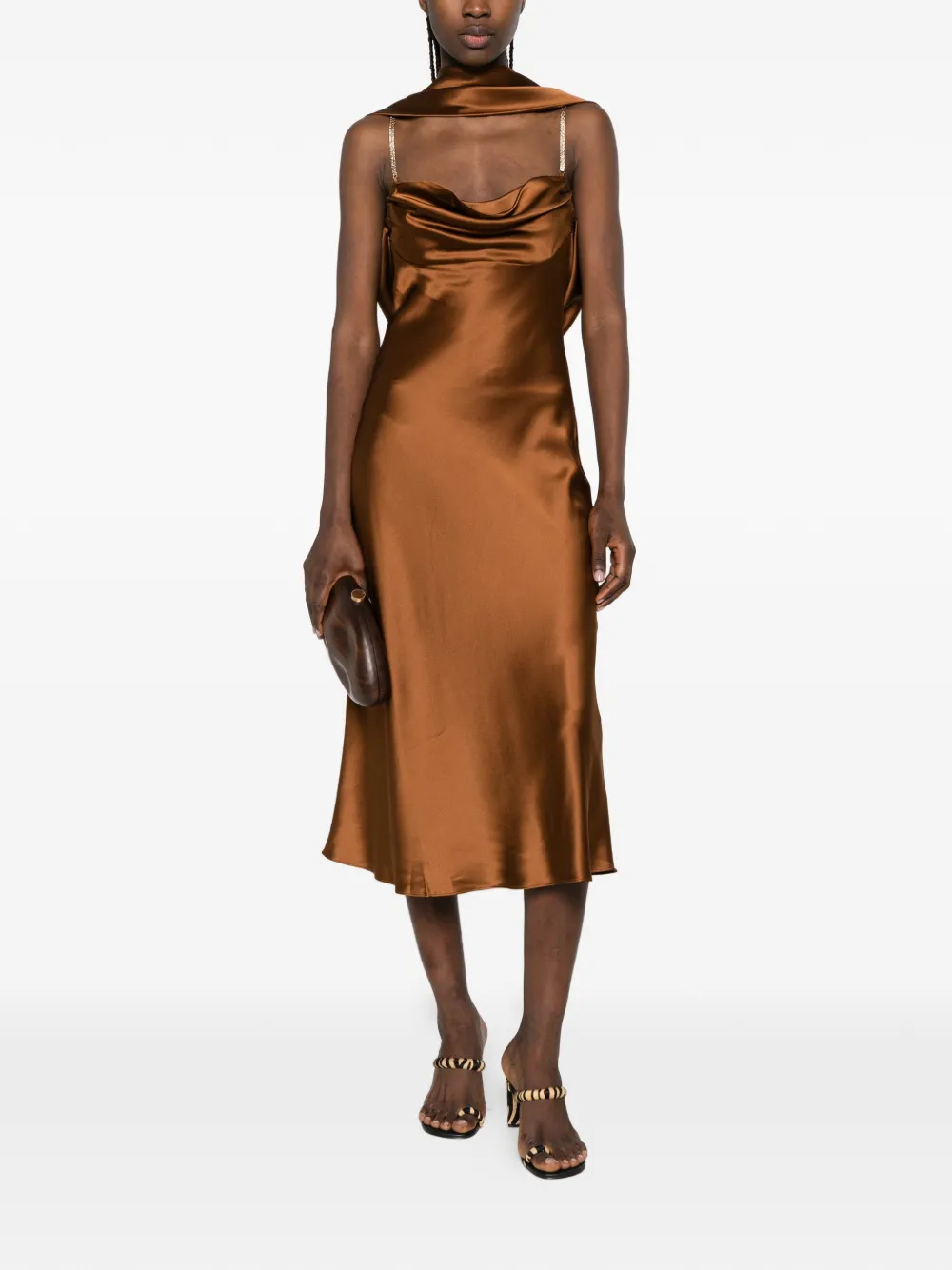 Rebecca Vallance Phoenix midi-jurk met halternek verfraaid met kristallen Bruin
