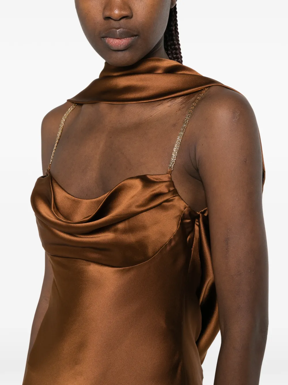 Rebecca Vallance Phoenix midi-jurk met halternek verfraaid met kristallen Bruin