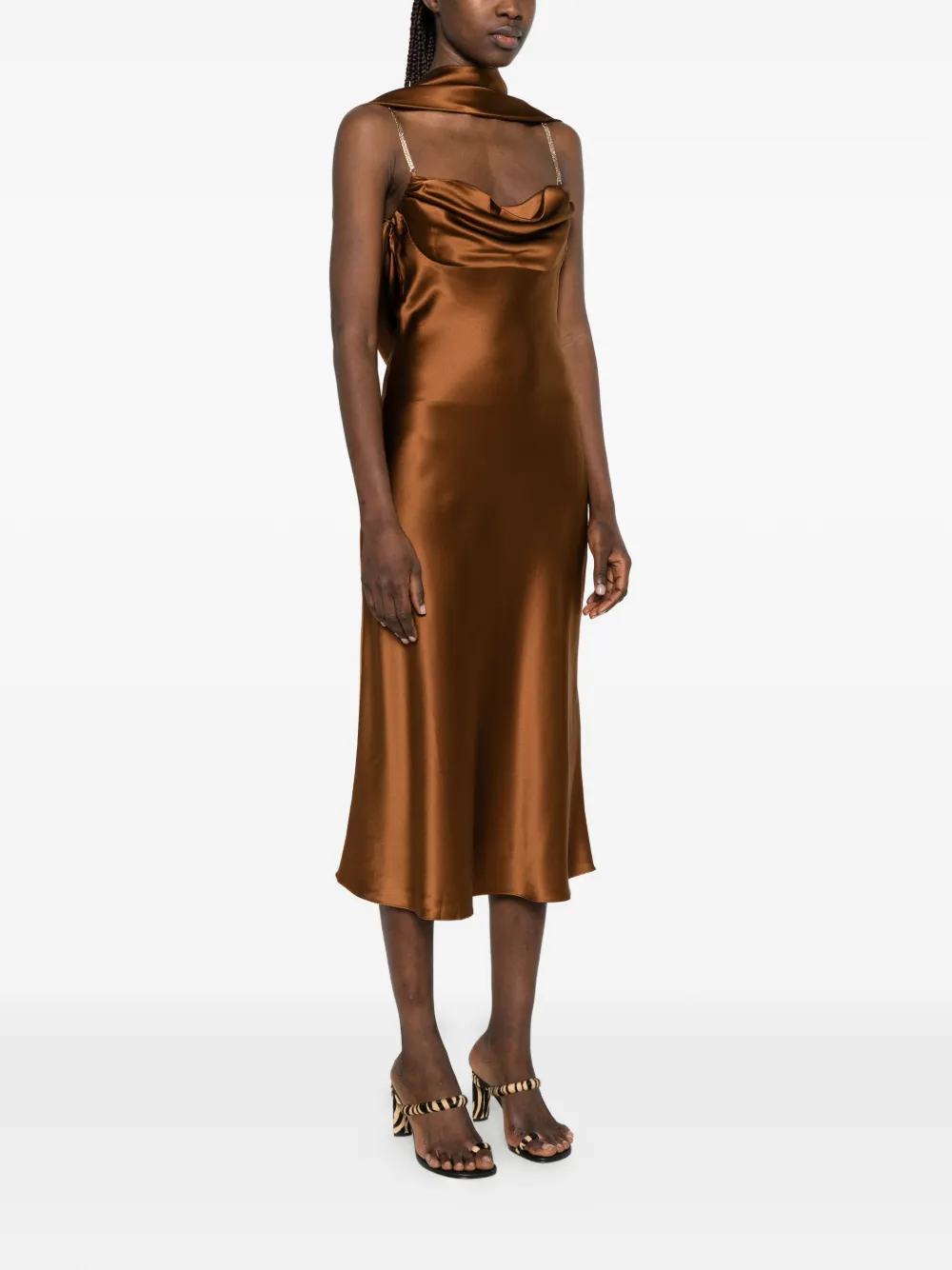 Rebecca Vallance Phoenix midi-jurk met halternek verfraaid met kristallen Bruin