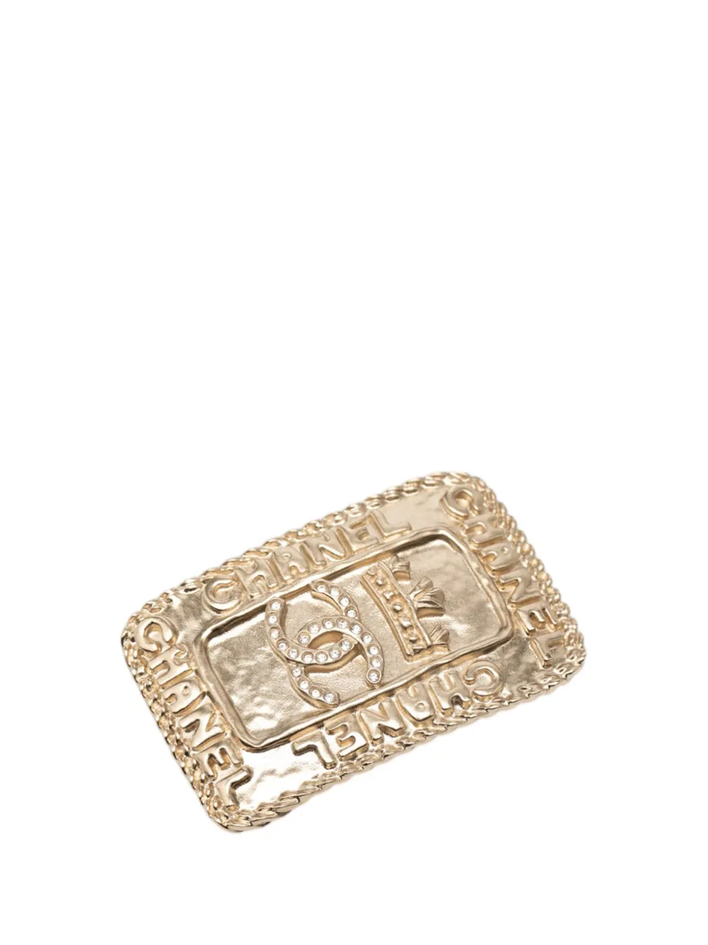 CHANEL Pre-Owned 2021 CC Gold Plated Crystal Logo Crown Plate Brooch costume brooch - Oro