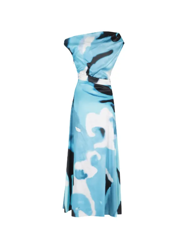 staud one shoulder dress Sonia one-shoulder satin maxi dress in blue - Staud