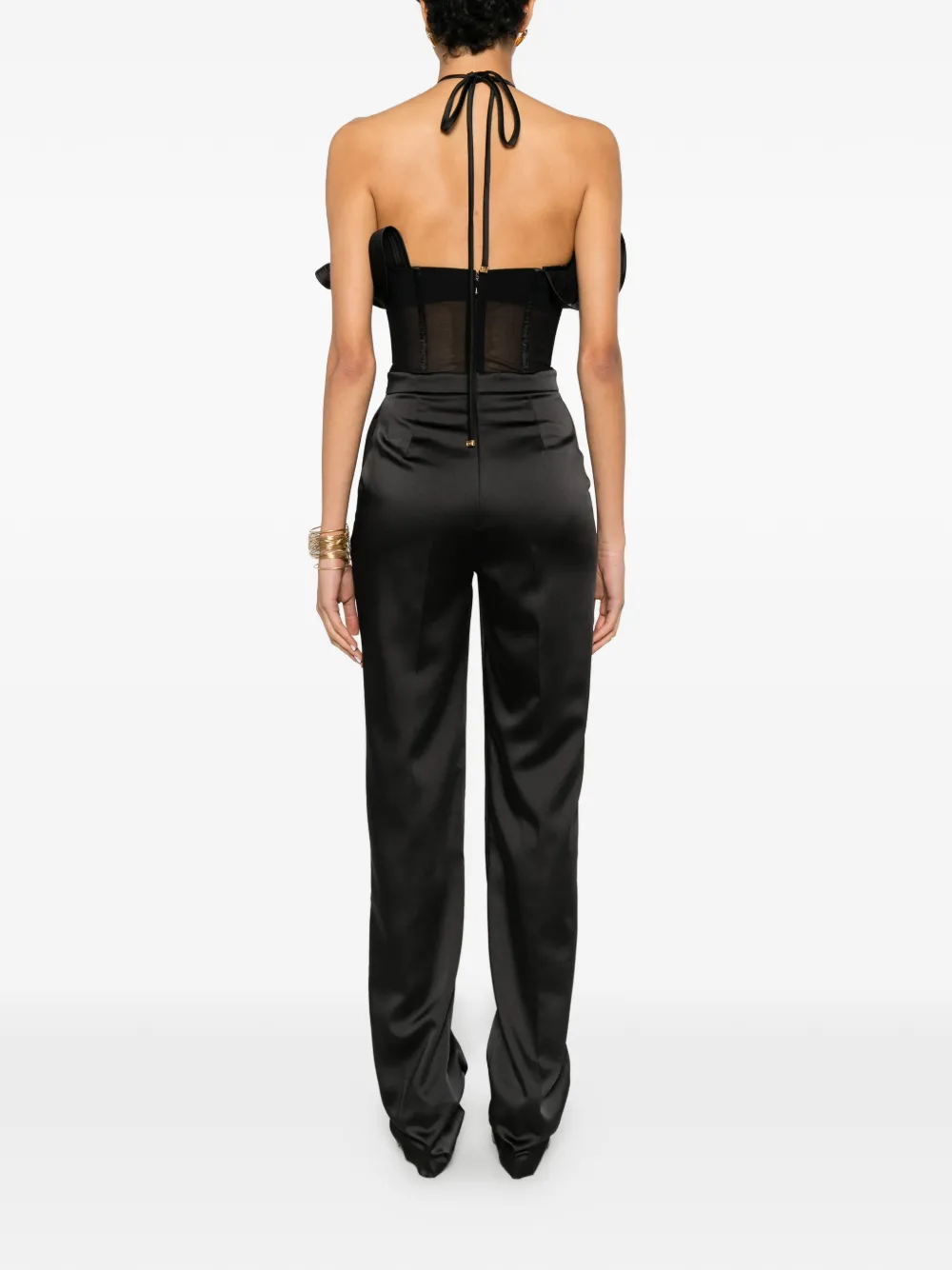 Elisabetta Franchi Stretch-satijnen jumpsuit met ruches Zwart