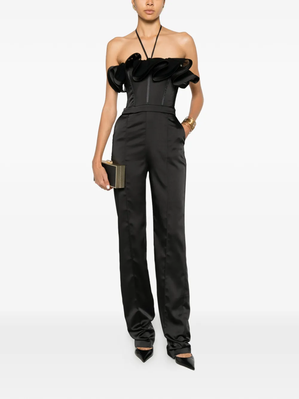 Elisabetta Franchi ruffled corset-style jumpsuit - Nero
