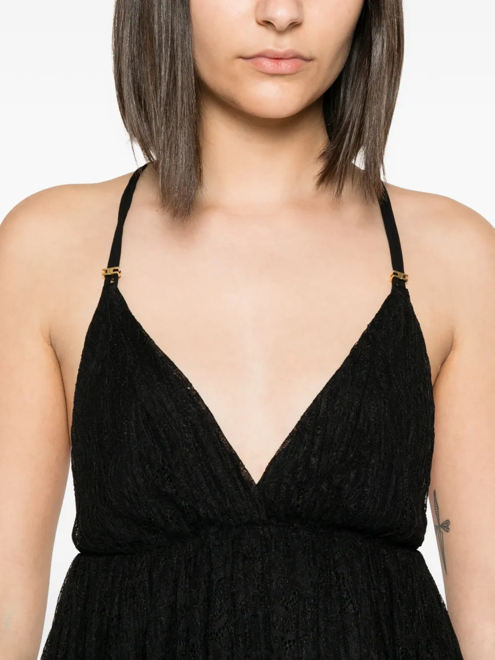 Elisabetta Franchi Asymmetrische mini-jurk met kant Zwart