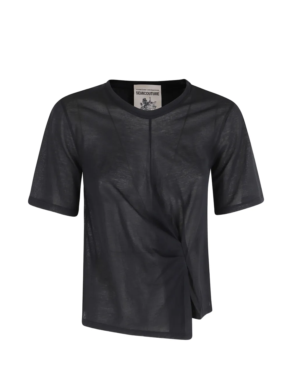 Semicouture Asymmetrisches Ophelia T-Shirt mit Knotendetail - Schwarz