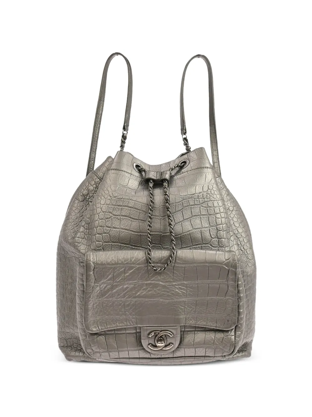CHANEL Pre-Owned 2019 crocodile-embossed leather backpack - Grigio