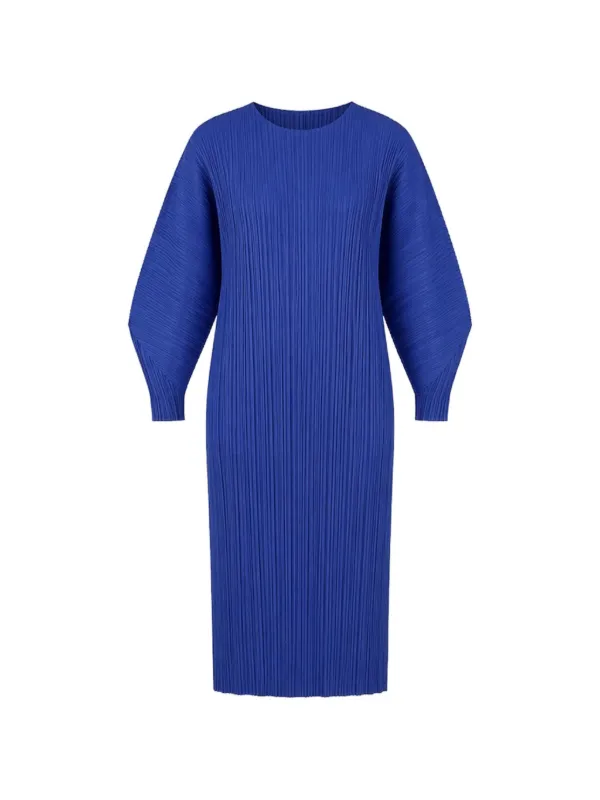long sleeve miyake pleat dress Issey Miyake S/S 1991 Purple Pleated Curved Sleeve Shift Dress