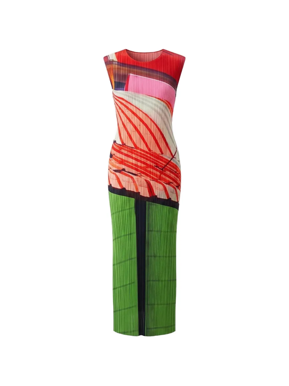 Pleats Please Issey Miyake City Collage abstract-print pleated dress - Rosso