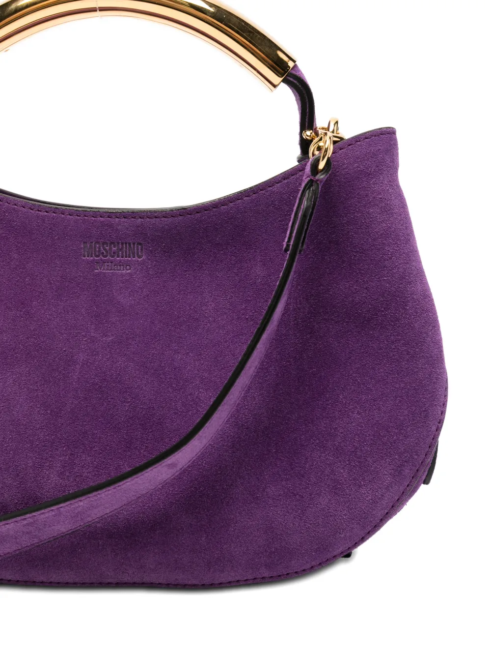 Moschino Suede Logo-embossed Tote Bag in Purple, view 4