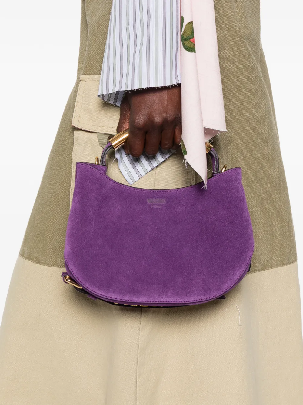 Moschino Suede Logo-embossed Tote Bag in Purple, view 2