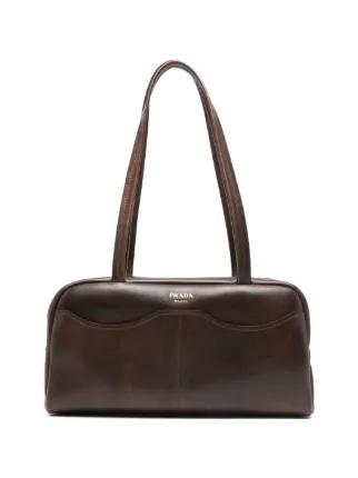 Prada Carry Large Antiqued Leather top-handle Bag | Brown