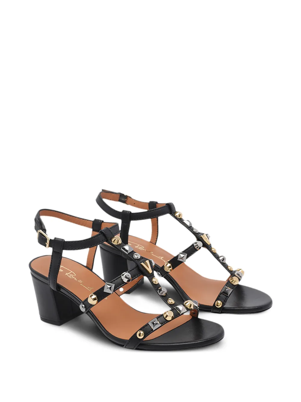Via Roma 15 Sandalen met studs en gesp Zwart
