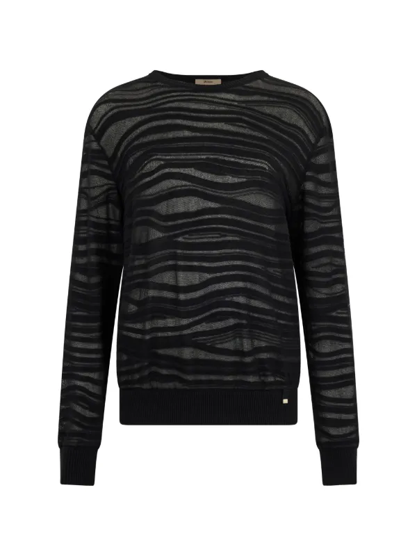 Herno Striped Round-neck Sweater in Black