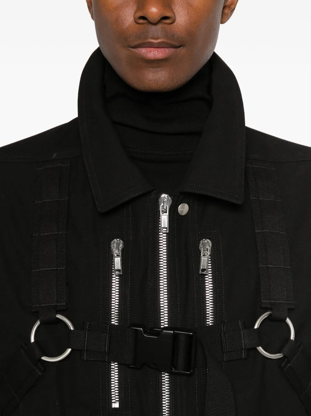 Rick Owens Blixa bomberjack met cargo zakken en harnasdetail Zwart