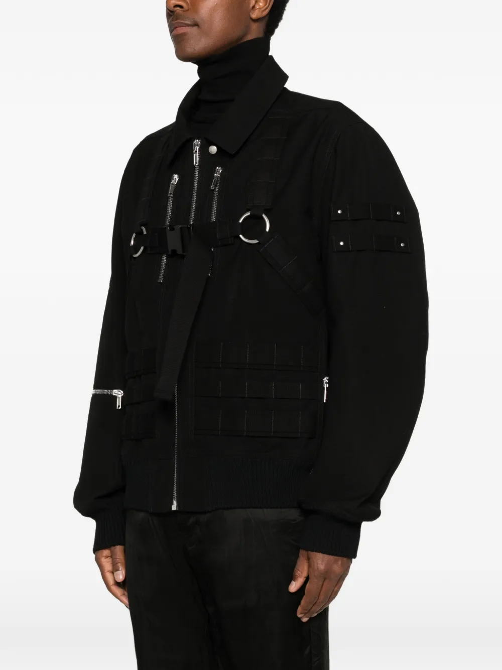 Rick Owens Blixa bomberjack met cargo zakken en harnasdetail Zwart