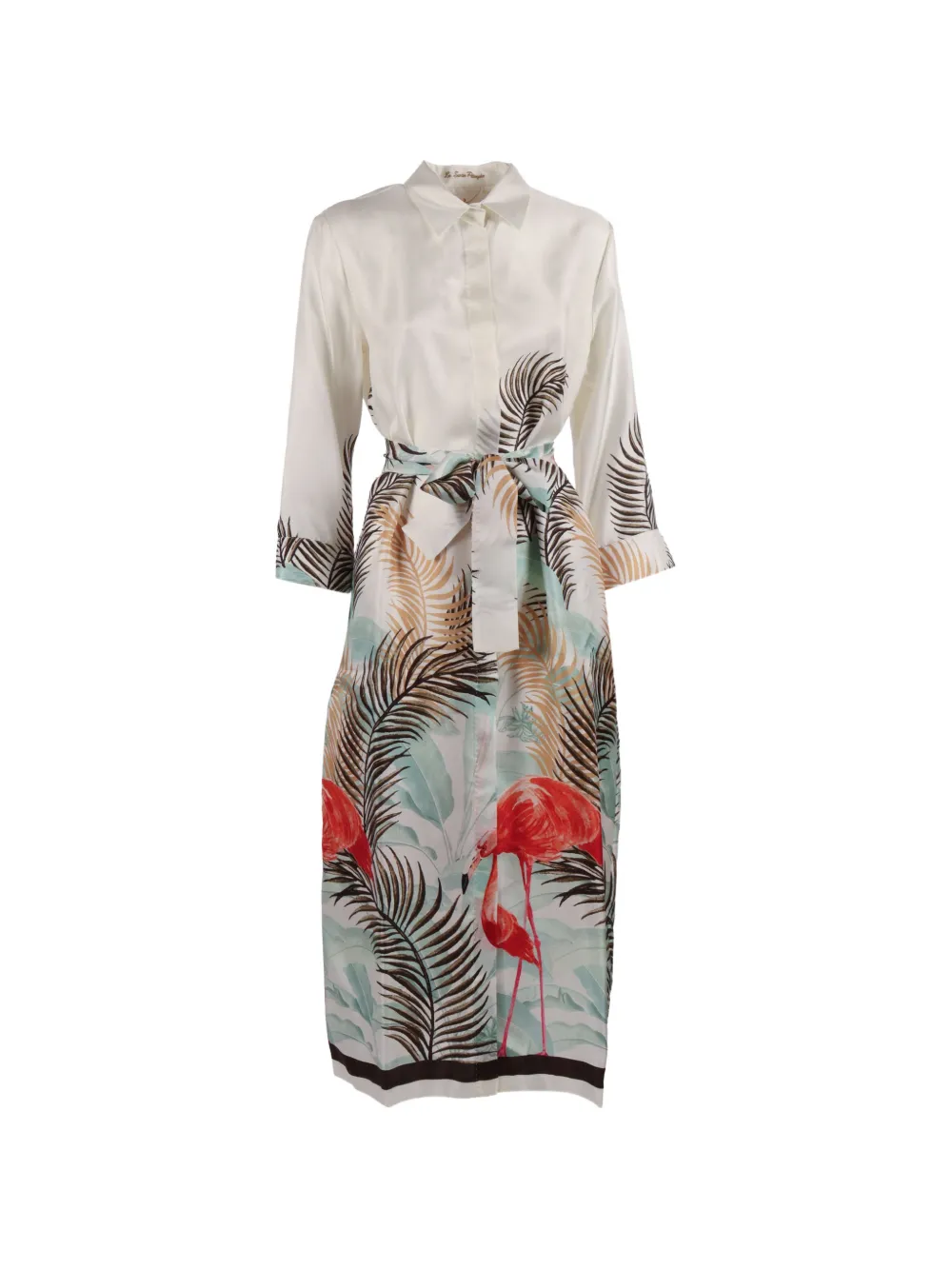Le Sarte Pettegole flamingo-print belted shirt dress - White