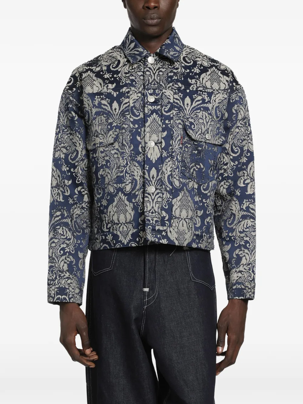 Junya Watanabe MAN brocade cropped jacket - Blu