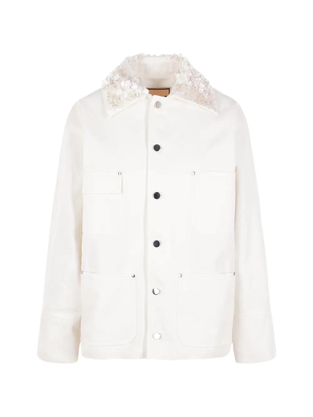 Plan C sequin-embellished floral-appliqué jacket - Bianco