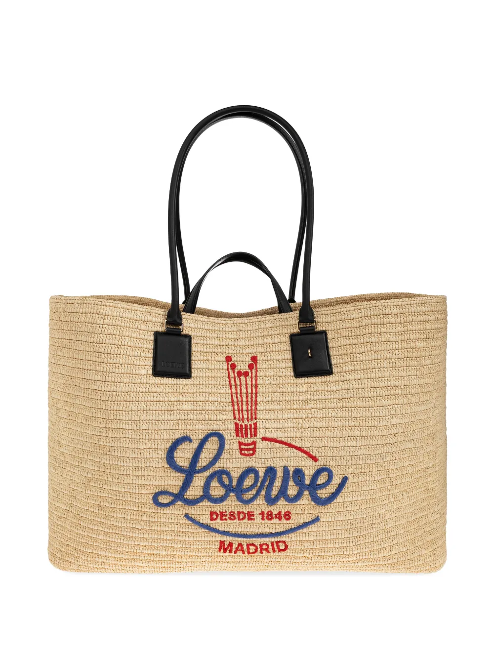 LOEWE XL Verano embroidered-logo woven tote bag - Neutrals