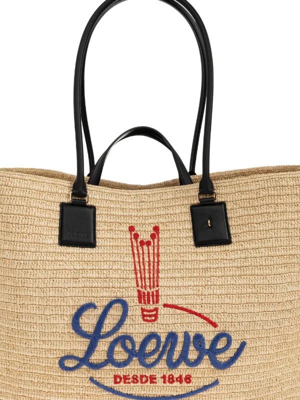 LOEWE XL Verano embroidered-logo Woven Tote Bag | Neutrals | FARFETCH