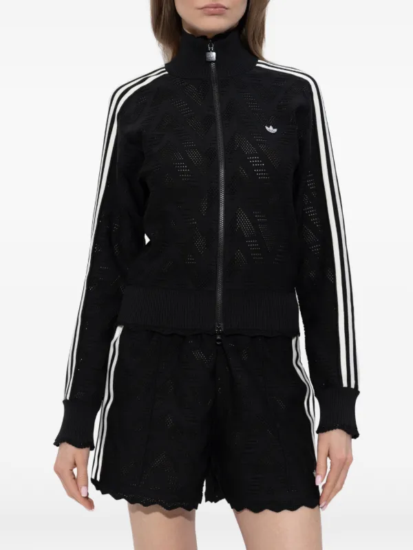 Adidas Firebird Knitted Crochet zip-up Sweater | Black | FARFETCH