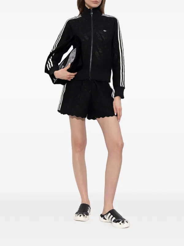Adidas Firebird Knitted Crochet zip-up Sweater | Black | FARFETCH