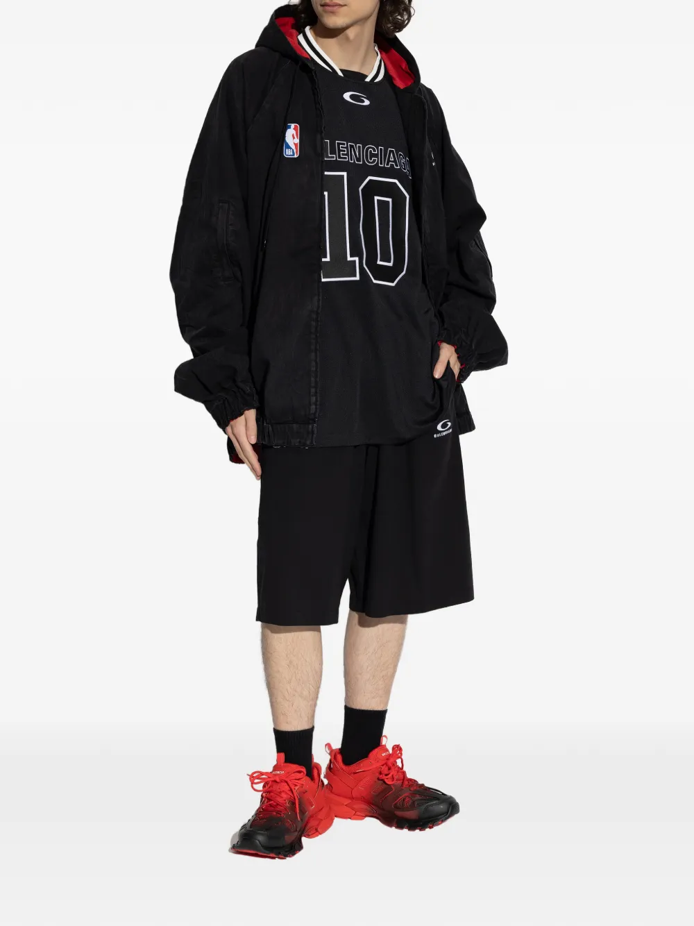 Balenciaga x NBA jack met capuchon en rits Zwart