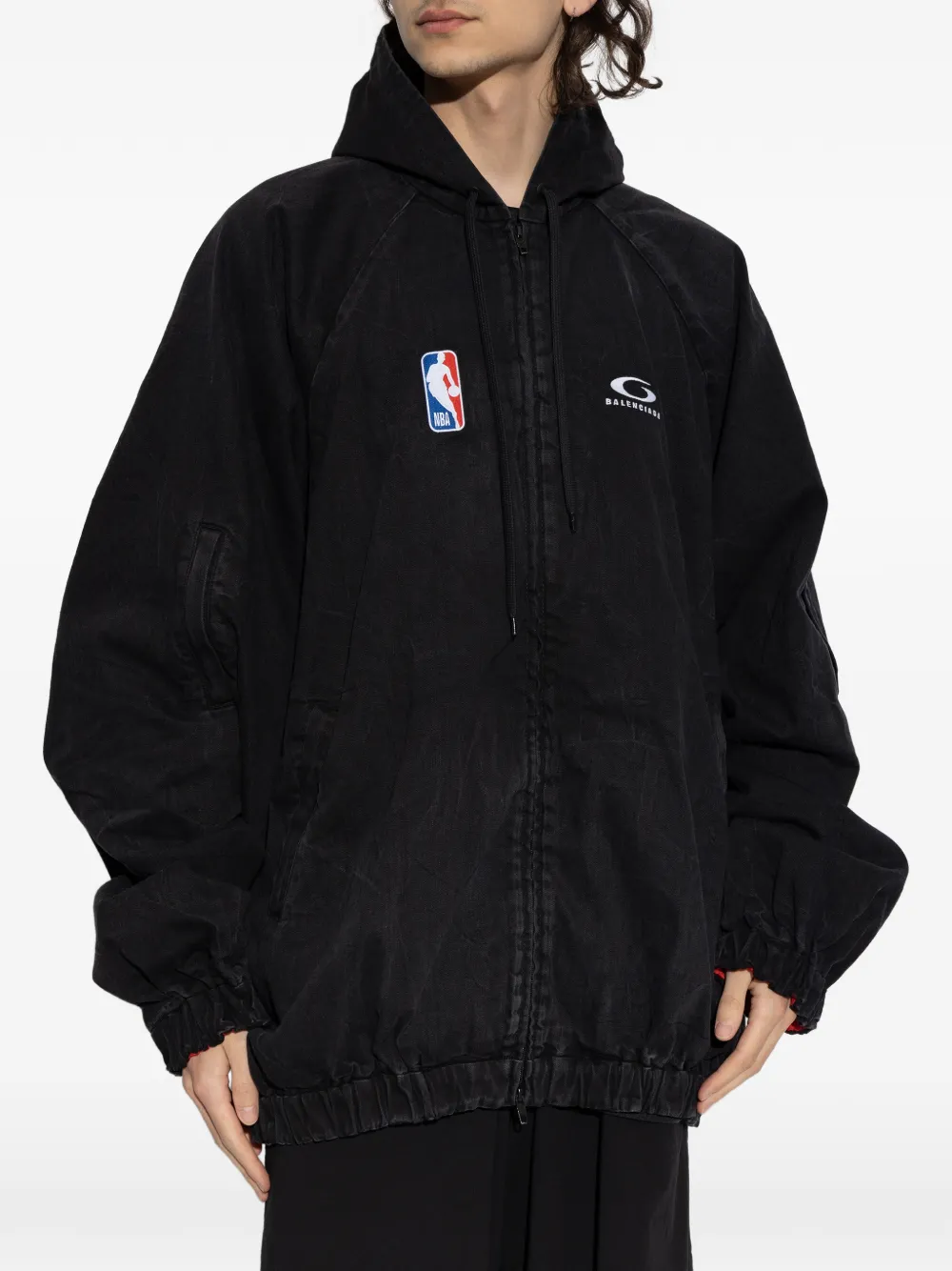 Balenciaga x NBA jack met capuchon en rits Zwart