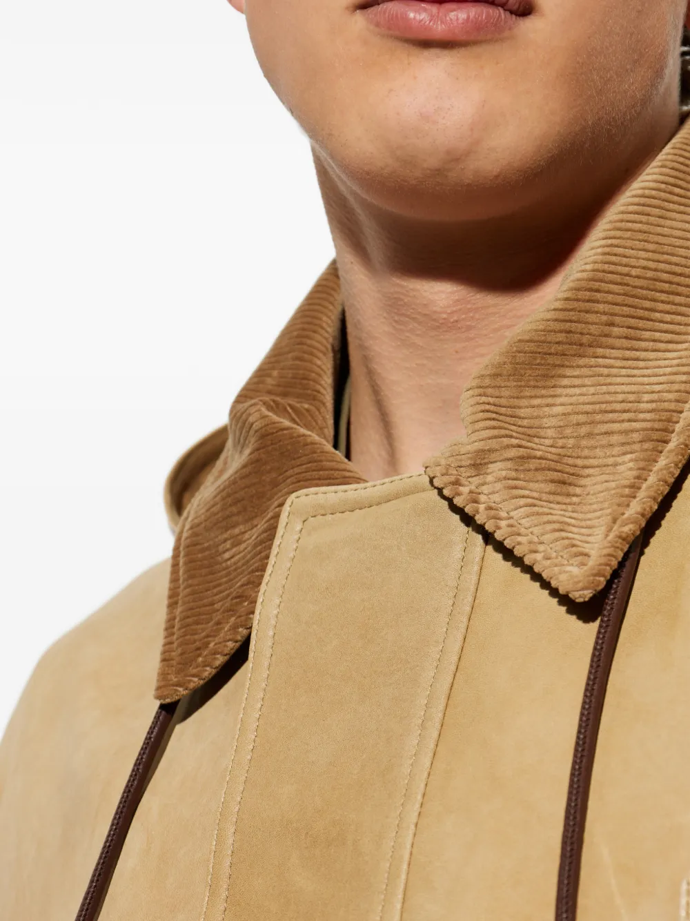 LOEWE Leren jack met ribfluwelen kraag Beige