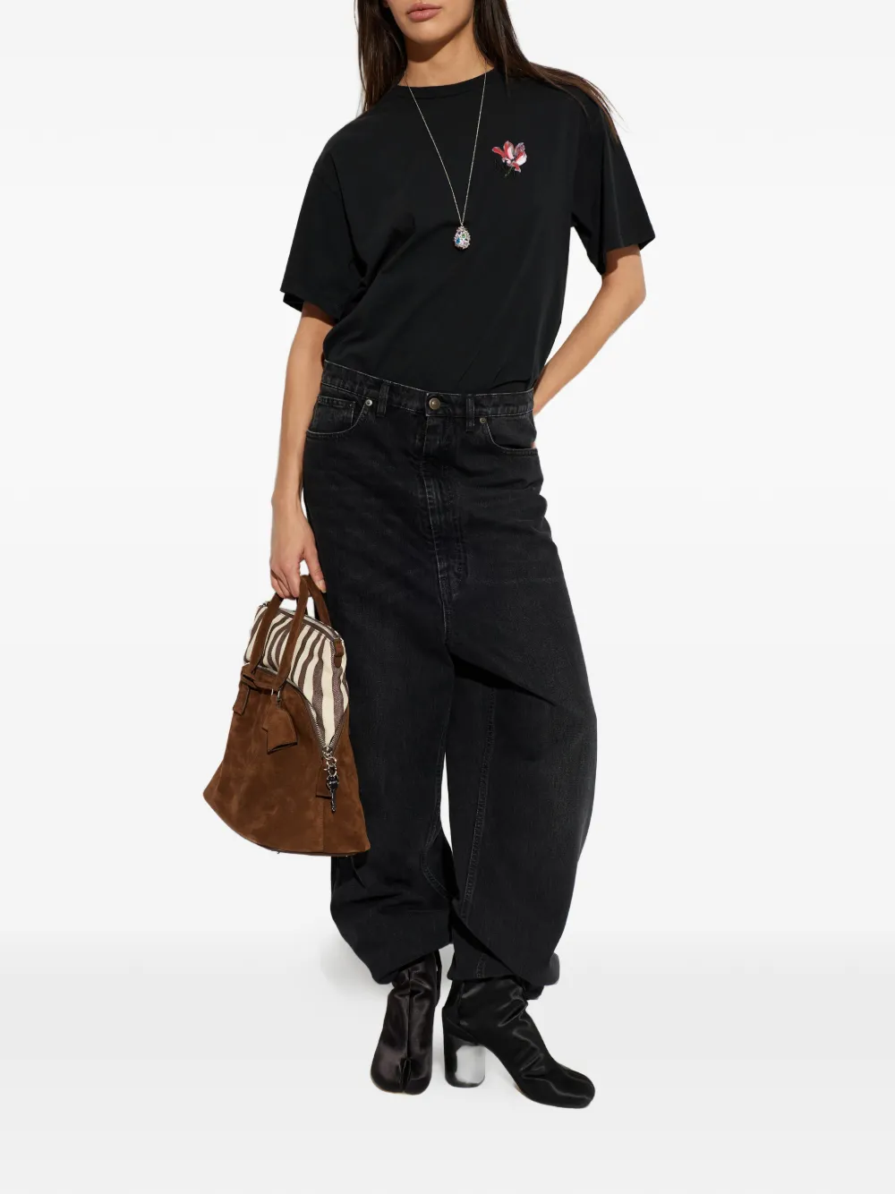 Maison Margiela T-shirt met bloemenprint Zwart