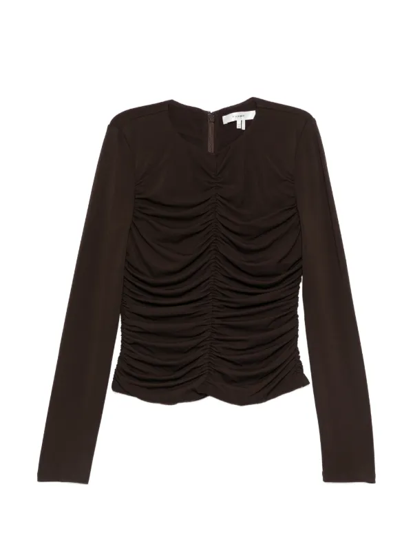 Frame Ruched Long-sleeve Blouse in Brown