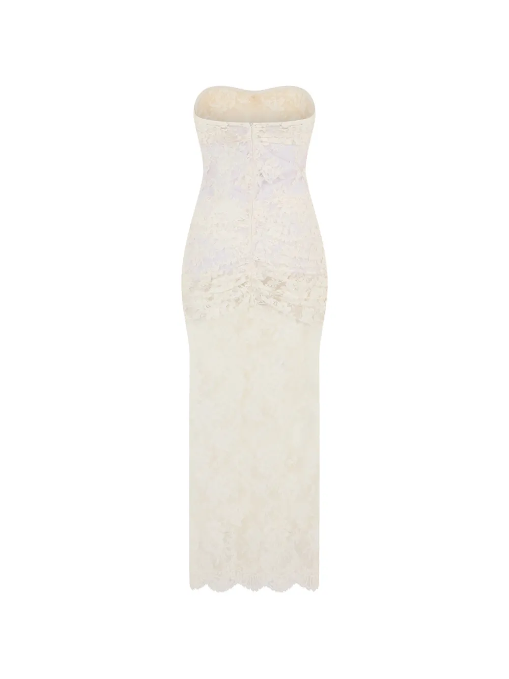 The Mannei Maxi-jurk met ruches en kanten laag Beige