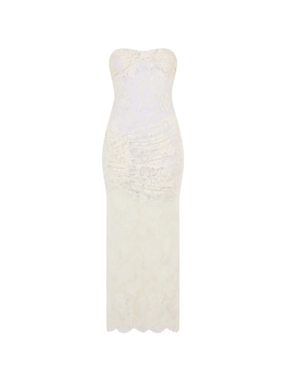 The Mannei lace-overlay ruched mxi dress