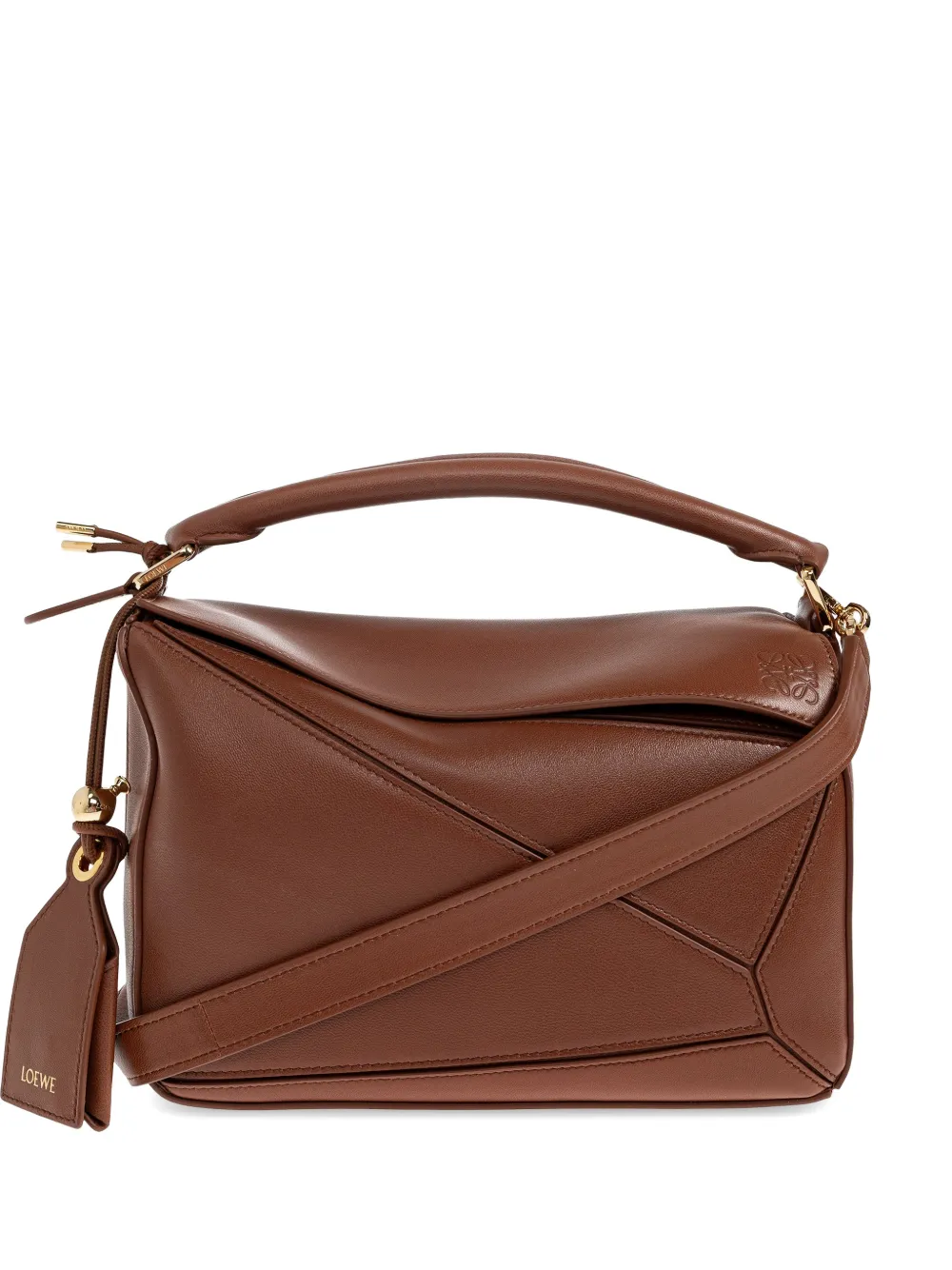 LOEWE small Featherlight Puzzle leather tote bag - Marrone