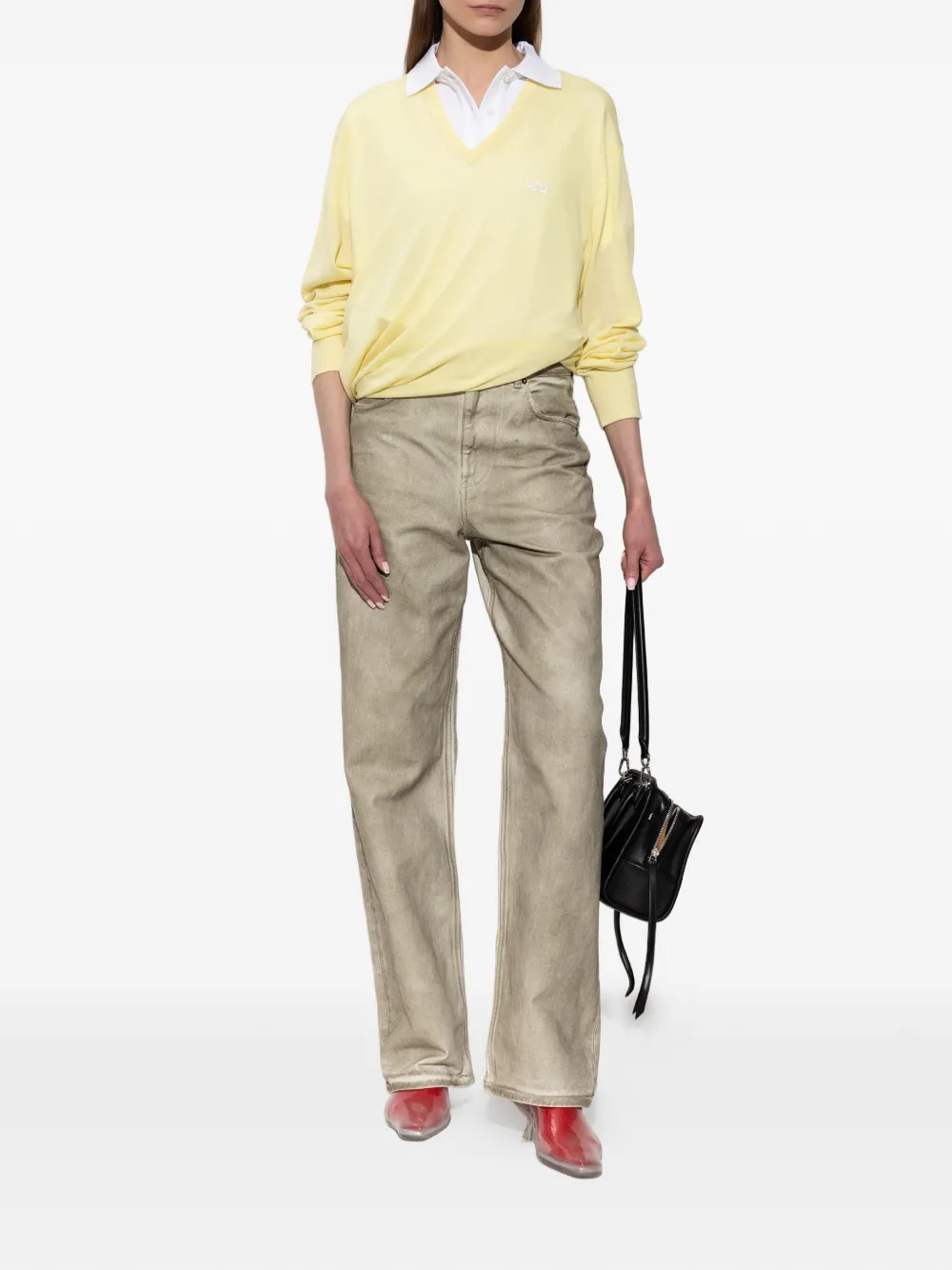 LOEWE Wollen trui met asymmetrisch silhouet en V-hals Geel