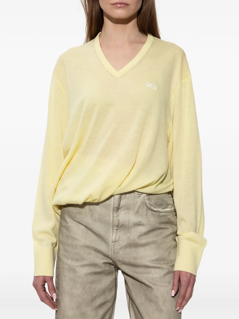 LOEWE Wollen trui met asymmetrisch silhouet en V-hals Geel