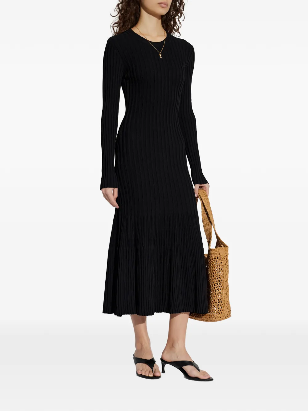 AMI Paris Ribgebreide midi-jurk Zwart