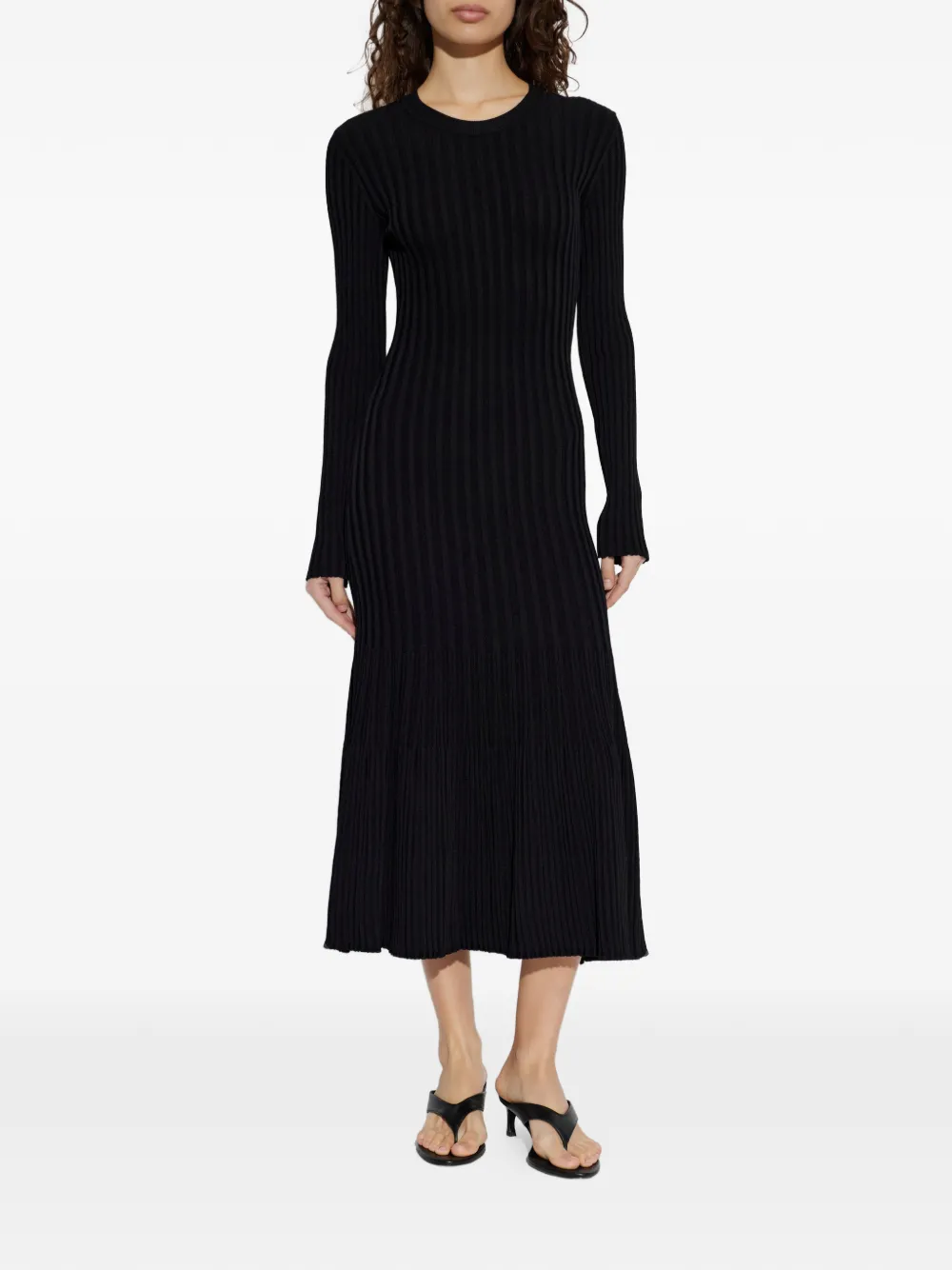 AMI Paris Ribgebreide midi-jurk Zwart