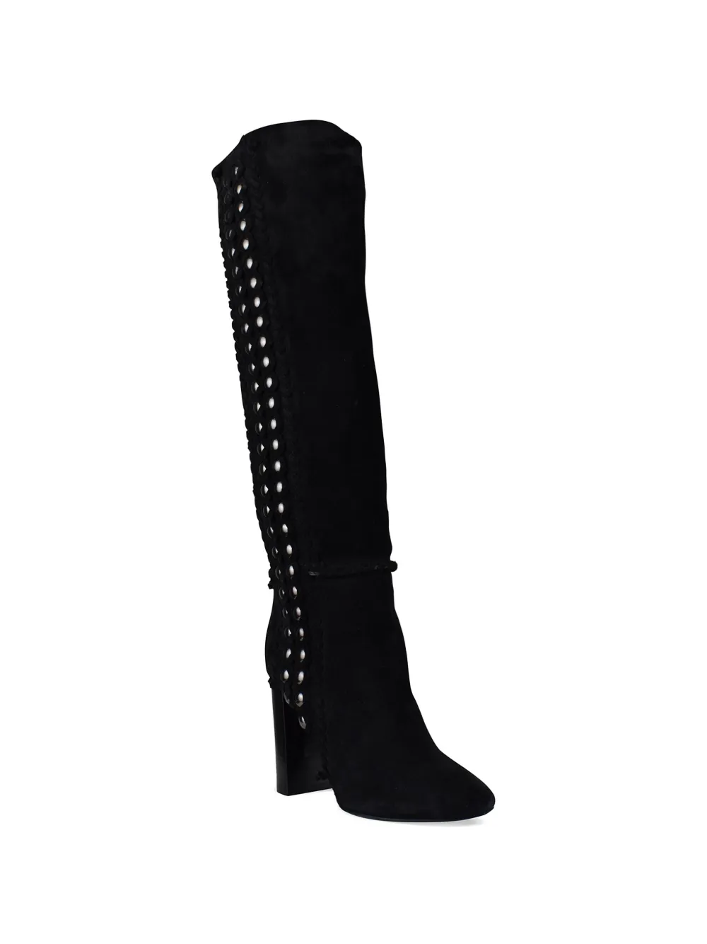 Saint Laurent Gevlochten suède laarzen met studs Zwart