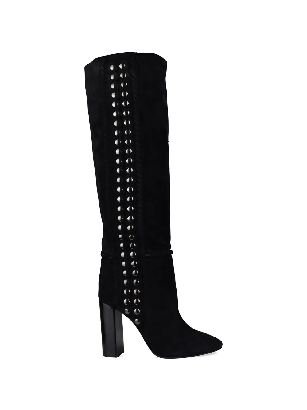 Saint Laurent Gevlochten suède laarzen met studs Zwart